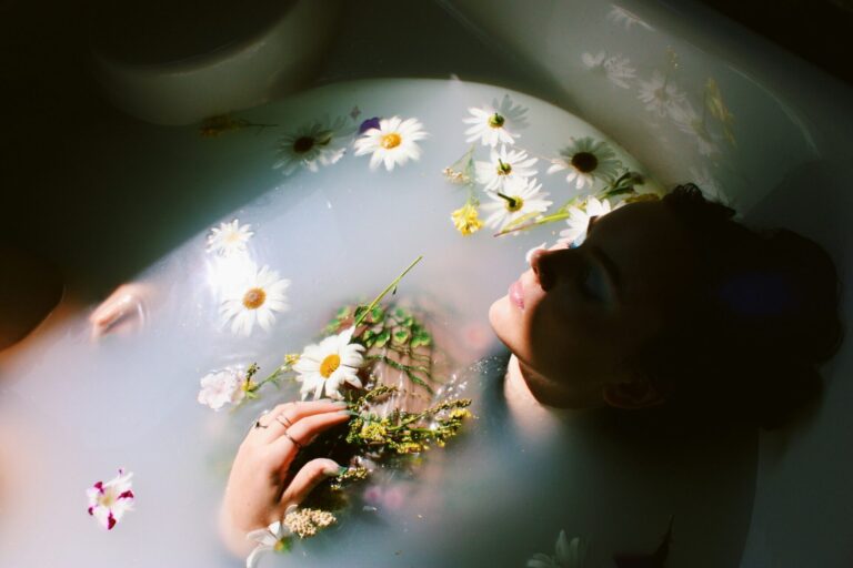 Ritual milk bath with flowers