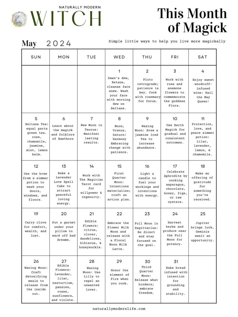 Naturally Modern Witch Calendar May