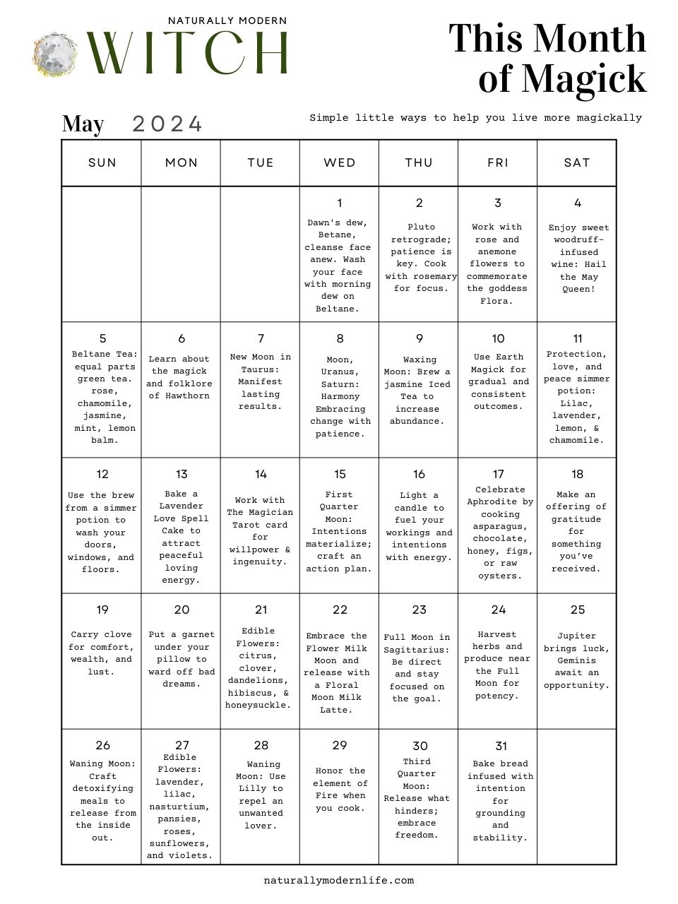 Naturally Modern Witch Calendar May
