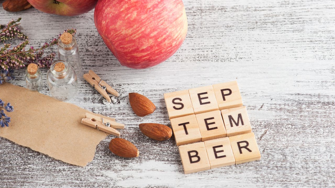 September in witchy game pieces with an apple