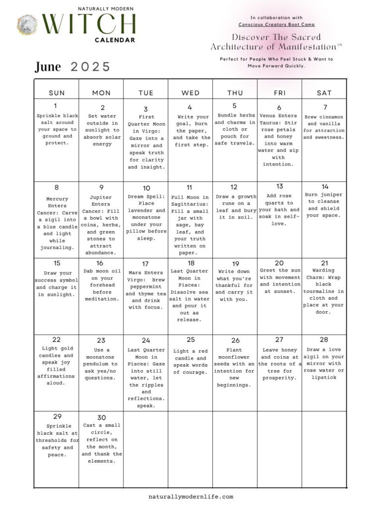 Naturally Modern witch Calendar