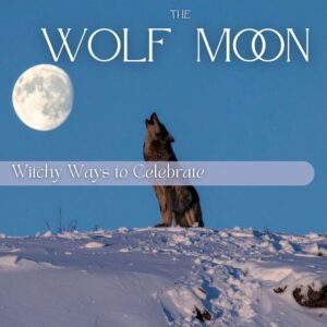 The Full Wolf moon on a mountain with now and wolf howling at the moon