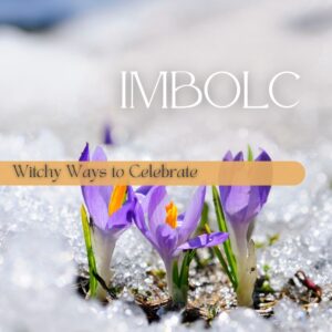 Witchy Ways to Celebrate Imbolc over Purple flowers in the snow